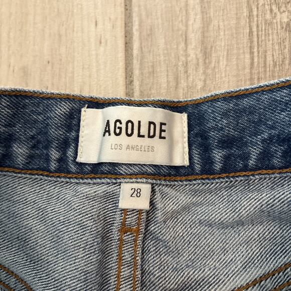 Agolde Denim Shorts Blue Jaden Cut Off Distressed Button Fly High Rise Size 28 - Picture 3 of 10